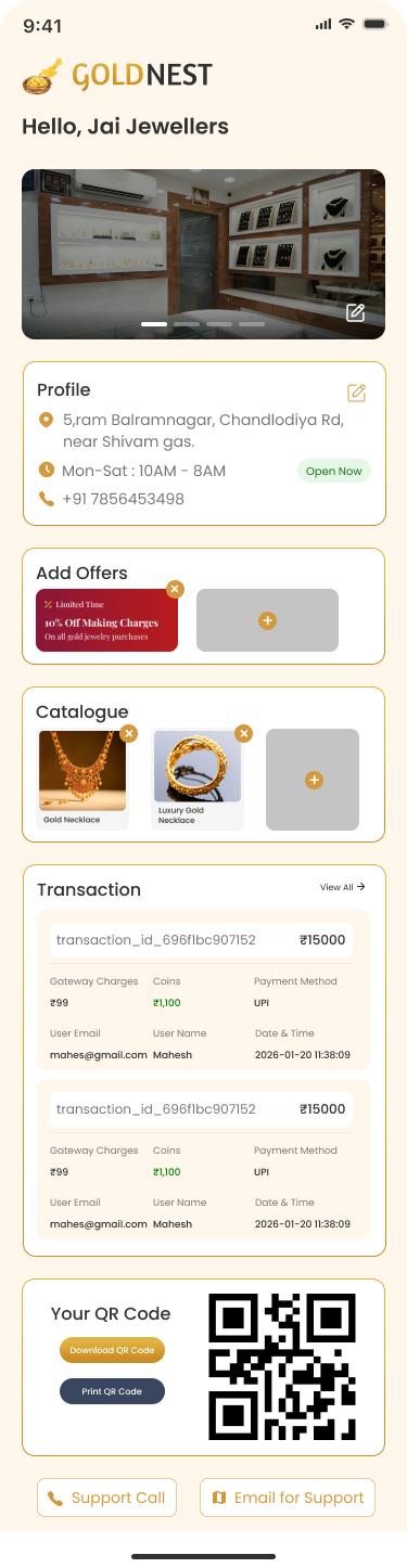 GoldNest Shopkeeper Dashboard screen